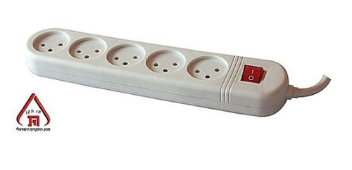 רב שקע \ מפצל - 5 שקעים + 1 מטר כבל + מפסק 