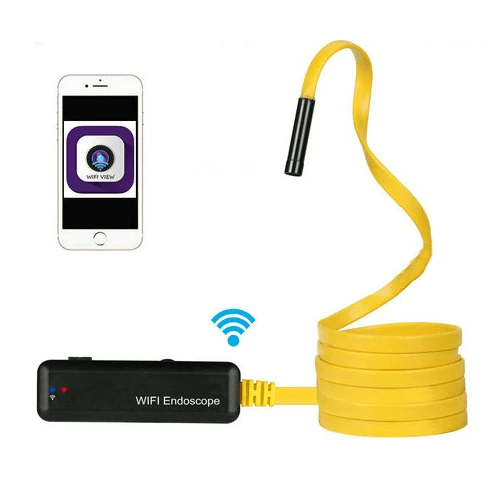 מצלמת אנדוסקופ כולל wifi צהובה באורך 2 מטר | בעלת כבל גמיש