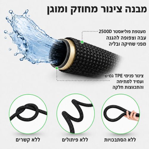 צינור גינה מתכווץ מחוזק בצבע שחור | 5 עד 15 מטר