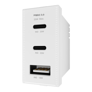 מטען 3 יציאות 1USB + 2TYPE-C 20W לבן 1 מודול LIPER SWITCH