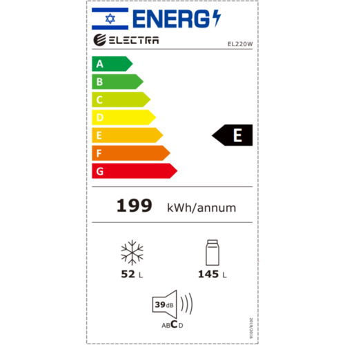 מקרר מקפיא עליון 197 ליטר נטו Electra NF EL220W - צבע לבן - רוחב: 54.5 ס