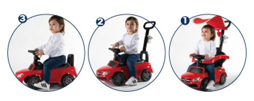 בימבה מרצדס קופה מוט דחיפה להורה 3 ב 1 עם אפקטים קוליים וגגון - לבן 