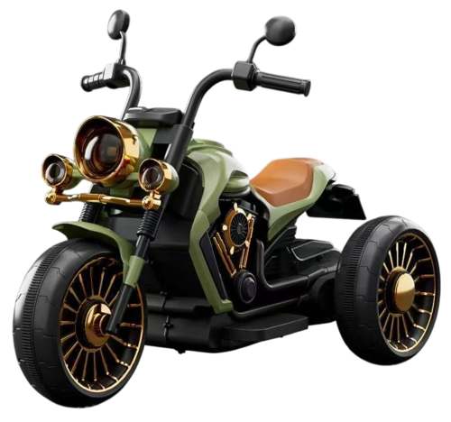 אופנוע דמוי הארלי דיוידסון וינטג' 6V לילדים עם אורות, צלילים ו 2 כיווני נסיעה - ירוק