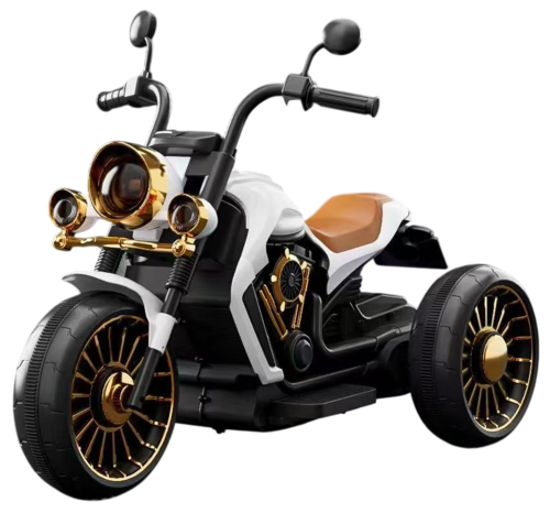אופנוע דמוי הארלי דיוידסון וינטג' 6V לילדים עם אורות, צלילים ו 2 כיווני נסיעה - לבן