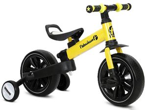 אופני איזון מתקפלים רב תכליתיים 3 ב-1 +RIDE עם גלגלי עזר ודוושות מתפרקות - צהוב