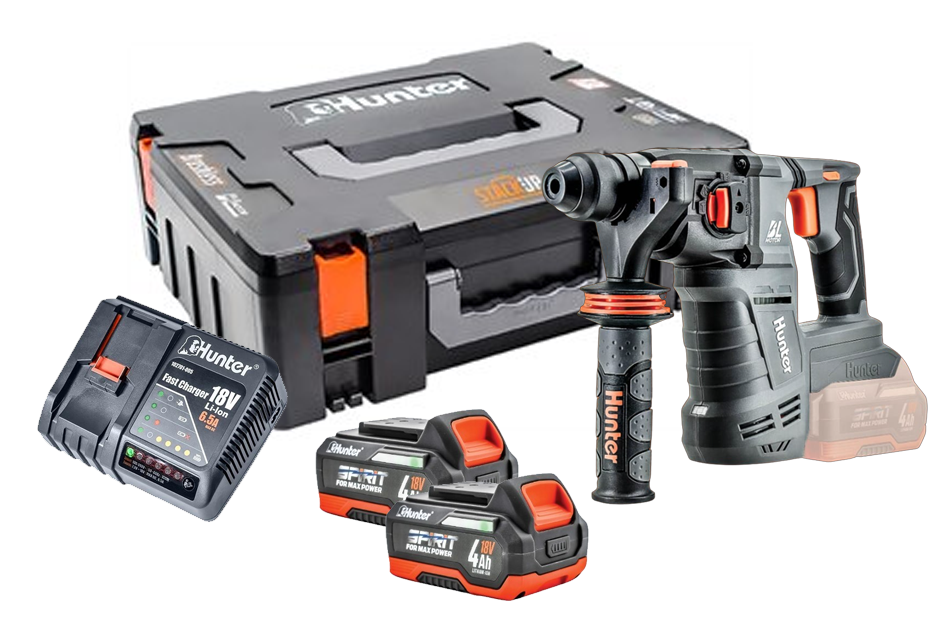 פטישון נטען 18V בראשלס + שתי סוללות 4.0AH מטען וארגז נשיאה 102705-025