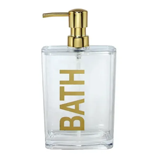 דיספנסר סבון מלבני גדול BATH זהב מתוך קולקציית סבוניות ומברשות שיניים (צילום מוצר מקורי) - פתרון פונקציונלי ואסתטי לארגון הבית