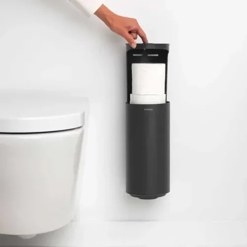 מתקן תלוי לגלילי נייר טואלט שחור מט Brabantia (קידוח) מתוך קולקציית מתקנים לנייר טואלט (צילום מוצר מקורי) - מתאים לשדרוג מראה האמבטיה בקלות ובמהי
