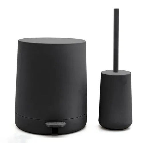 סט פח אשפה 4 ליטר ומברשת לשירותים Nordic Plus - שחור מט מתוך קולקציית סט אמבטיה + Nordic (דגם מלא) - פריט מעוצב לעיצוב חלל רחצה מודרני ויוקרתי
