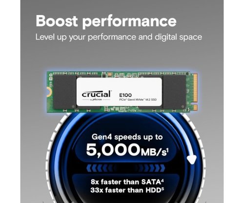 דיסק פנימי | Crucial | SSD E100 | 2TB | PCIe | Gen4 2280 | NVMe | M.2
