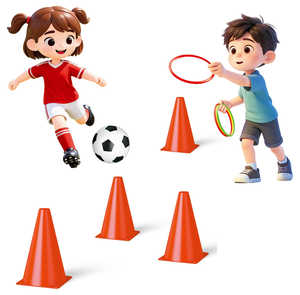ערכת ספורט וכדורגל 2 ב-1 לילדים עם 4 קונוסים, כדור ו 4 טבעות