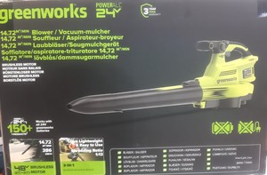 מפח נטען 24V שואב / נושף + שק איסוף  386 קמ"ש GEN2 - GREENWORKS (גוף בלבד)