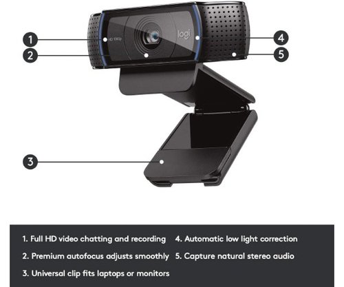 מצלמת אינטרנט | Logitech C920 | 1080p HD Pro Webcam With Mic