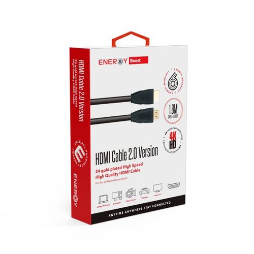 כבל 1.8 מ' שחור ENERGY HDMI to HDMI 2.0 /4K