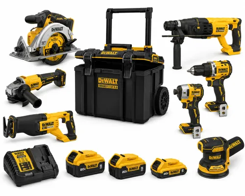סט 7 כלי עבודה מקצועיים מבית DEWALT כולל עגלת ToughSystem