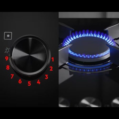 כיריים גז AEG HKB75453NB – ‏75 ס״מ, 5 להבות, זכוכית שחורה עם FlameLight, StepPower איי אי ג'י