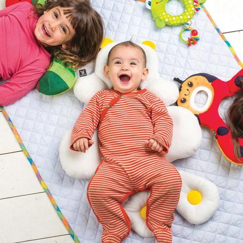 מקטין מרופד לתינוק, דו-צדדי עם תמיכת ראש לסלקל / עגלה / כיסא בטיחות - לבן/אפור