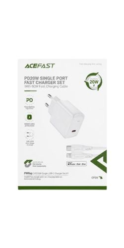 מטען לאייפון 20W ACEFAST מקורי עם כבל מאושר אפל לבן