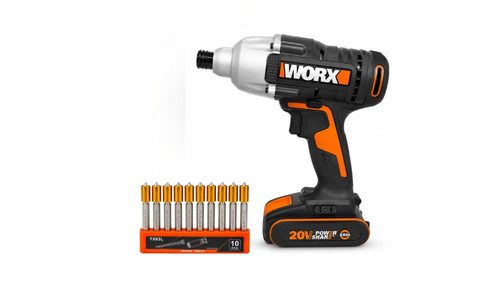 מארז מברגת אימפקט WORX 20V עם סוללה 2.0Ah וסט 10 ביטים מקצועיים