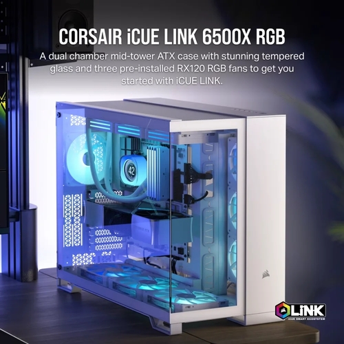 מארז מחשב דגם | iCUE LINK 6500X RGB Dual Chamber בצבע לבן מבית