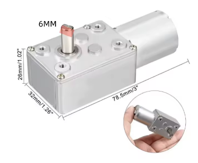 מנוע עם גיר, 90 מעלות, ציר 6ממ DC6V 40RPM