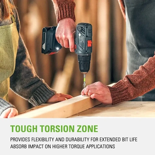 ביט Greenworks מדורג לאימפקט עם אזור פיתול (Torsion Zone) לספיגת עומסים, עמידות גבוהה וחיי שירות ארוכים בעבודות הברגה מקצועיות