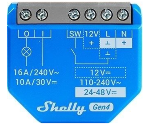 מתג אלחוטי חכם כולל מגע יבש וניהול מתח נמוך 12V למערכת Shelly - להתקנה מאחורי מפסק/שקע קיים דגם 1‎ Gen4 מבית Shelly