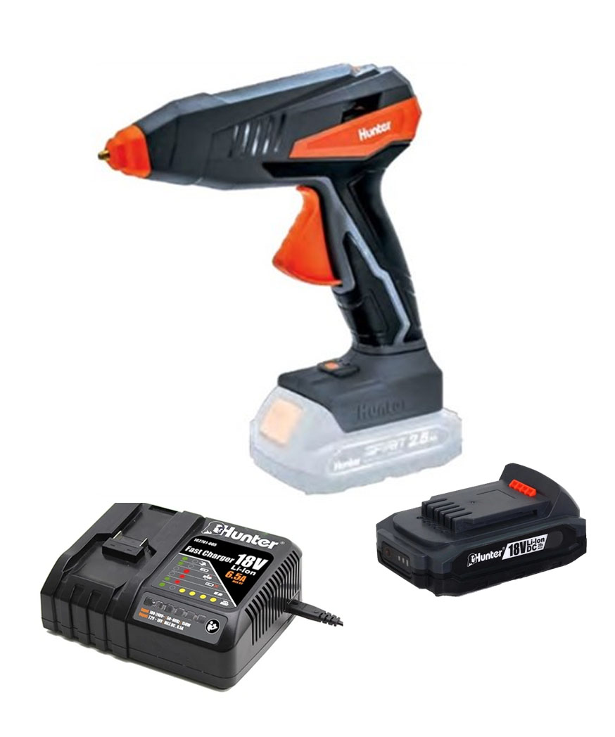 אקדח דבק חם נטען 18V 100W + סוללה 2.0AH ומטען 100701-001