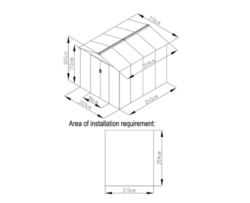 מחסן מתכת פרמיום דגם 2.13X2.55 Garden Top W78 