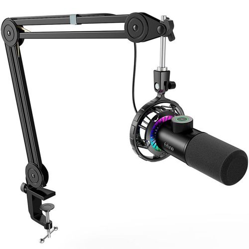 FIFINE T658 — ערכת מיקרופון דינמי USB עם זרוע בום ותאורת RGB