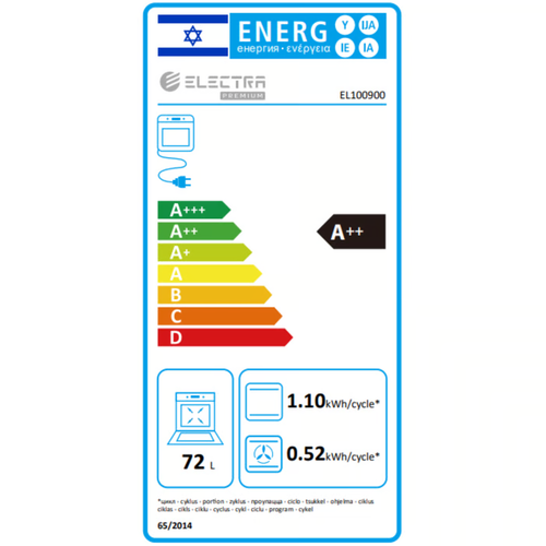 תנור אפייה בנוי 72 ליטר Electra דגם EL100900 - גימור אפור 