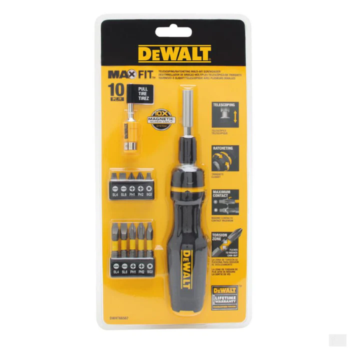מברג ראצ'ט טלסקופי מסדרת MAX FIT עם 10 ביטים DeWALT