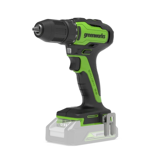 מקדחה/מברגה נטענת Greenworks GD24DD35 24V Brushless עם צ'אק מתכת 1/2 אינץ', מנוע ללא פחמים ומומנט 35Nm, מתאימה לקידוח ולהברגה בעץ, מתכת ופלסטיק.