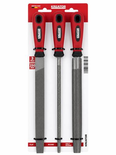 סט שופינים KREATOR 3 יחידות 250 מ״מ – שופין שטוח, עגול וחצי עגול