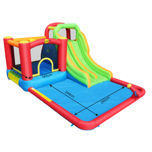 מגלשת מים כפולה משולבת עם מתקן קפיצה - happy Hop 9763