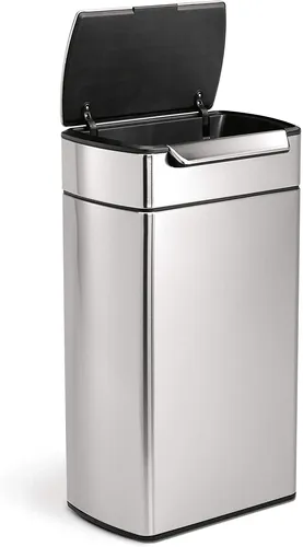 פח טאץ מלבני 40 ליטר - SimpleHuman מוברש מתוך קולקציית פחי אשפה למטבח (מבט מהצד) - איכות פרימיום בלתי מתפשרת ואחריות מלאה