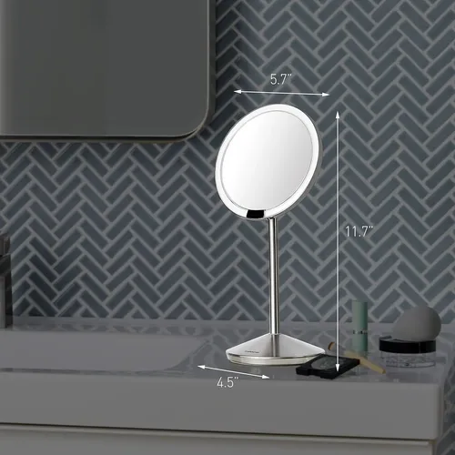 מראת איפור נטענת חכמה עם חיישן ותאורת LED | הגדלה ×10 | תאורה טבעית Tru-Lux | Simplehuman מתוך קולקציית מראות איפור וקוסמטיקה (תצוגה מזווית עליונ
