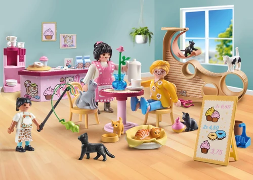 משחק פליימוביל בית קפה לחתולים עם 6 חתולים ו-3 דמויות לגילאי 4+
