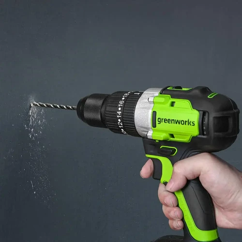מקדחה מברגה Greenworks GD24DD60 24V קודחת בקיר עם מומנט 60Nm, תאורת LED וצ'אק מתכת 13 מ