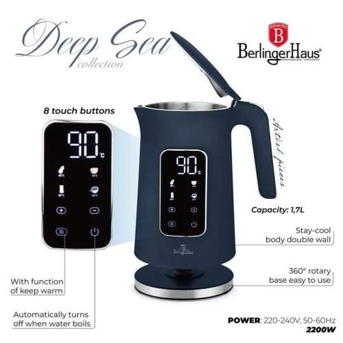 קומקום דיגיטלי 1.7 ליטר כחול מט Berlinger Haus BH9767