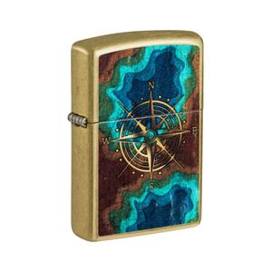 מצית זיפו מצפן מפת גשם רקע זהב - ZIPPO