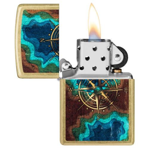 מצית זיפו מצפן מפת גשם רקע זהב - ZIPPO