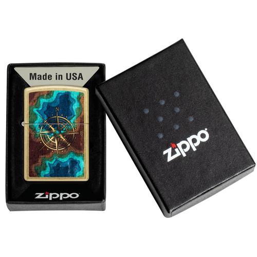 מצית זיפו מצפן מפת גשם רקע זהב - ZIPPO