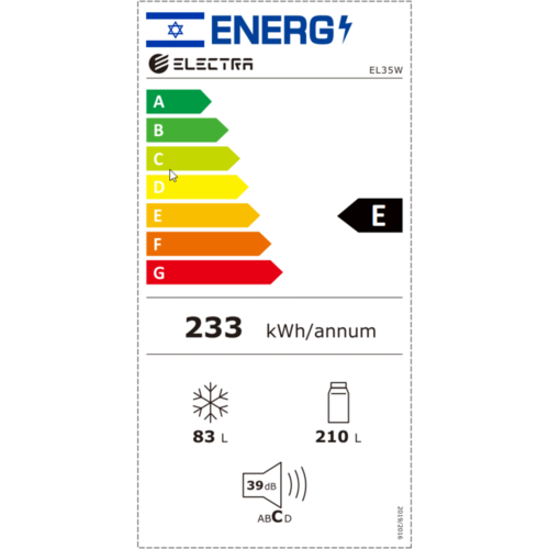 מקרר מקפיא תחתון 293 ליטר Electra דגם EL35W - גימור לבן