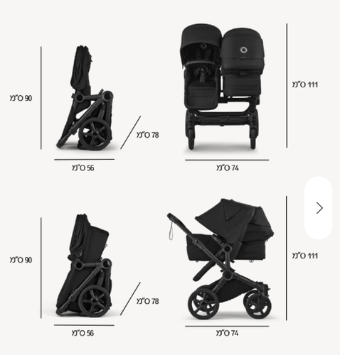 עגלת תאומים משולבת דונקי 6 טווין לתאומים - Bugaboo Donkey 6 twin - שילדה שחורה גגון לבן מיסטי