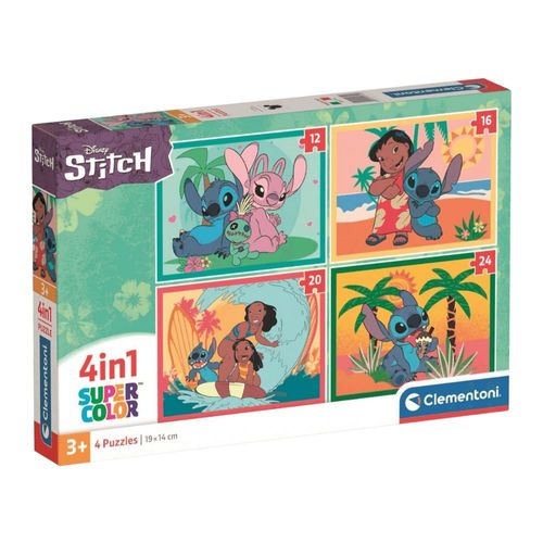 קלמנטוני -  פאזל 4 ב-1 סטיץ - Clementoni Super Color Jigsaw Puzzle 4in1 Stitch 21745
