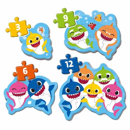 קלמנטוני - 4 פאזלים צבעוניים בייבי שארק - Clementoni  Puzzle My First Puzzles Baby Shark