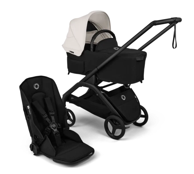 עעגלת בוגבו דרגונפליי פלוס + Bugaboo Dragonfly Plus בדים שחורים צבע גגון לבן מיסטי
