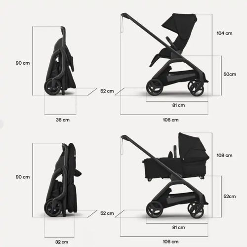 עגלת בוגבו דרגונפליי פלוס + Bugaboo Dragonfly Plus בדים שחורים צבע גגון חול מדבר