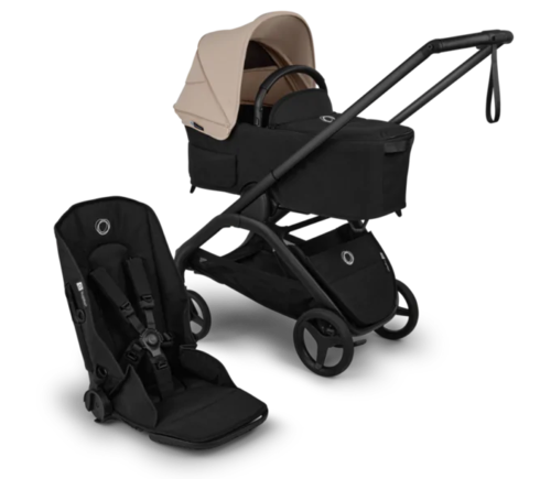 עגלת בוגבו דרגונפליי פלוס + Bugaboo Dragonfly Plus בדים שחורים צבע גגון חול מדבר